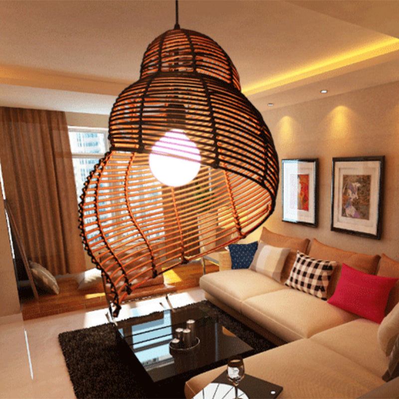 Shell Shaped Hallway Pendant Lamp Rattan 1-Light Asian Hanging Light Fixture