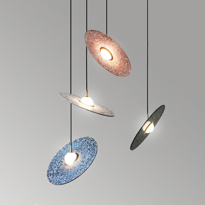 Modern Circle Pendant Light Fixture 1-Light Terrazzo Bar Hanging Ceiling Light