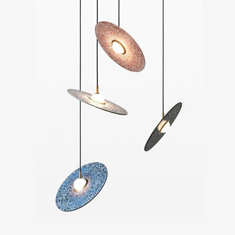 Modern Circle Pendant Light Fixture 1-Light Terrazzo Bar Hanging Ceiling Light