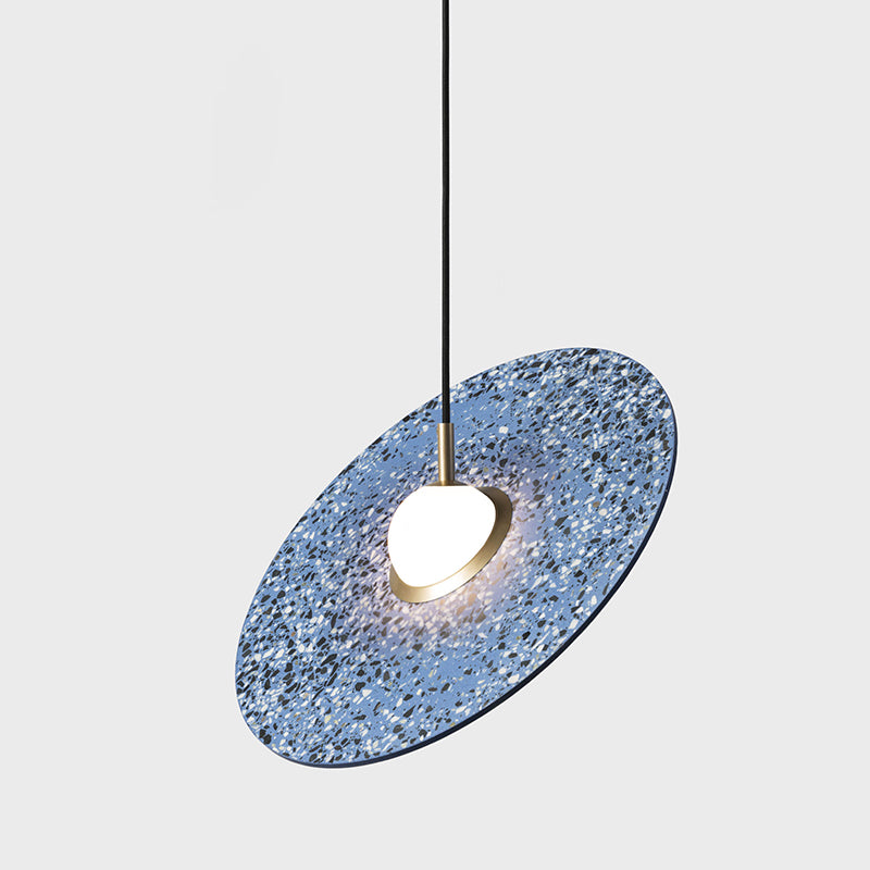 Modern Circle Pendant Light Fixture 1-Light Terrazzo Bar Hanging Ceiling Light