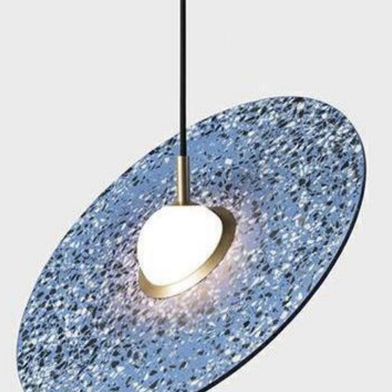 Modern Circle Pendant Light Fixture 1-Light Terrazzo Bar Hanging Ceiling Light