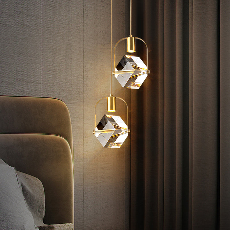 Postmodern Crystal Pendant Light Geometric Gold Hanging Pendant for Bedroom