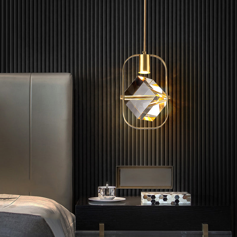 Postmodern Crystal Pendant Light Geometric Gold Hanging Pendant for Bedroom