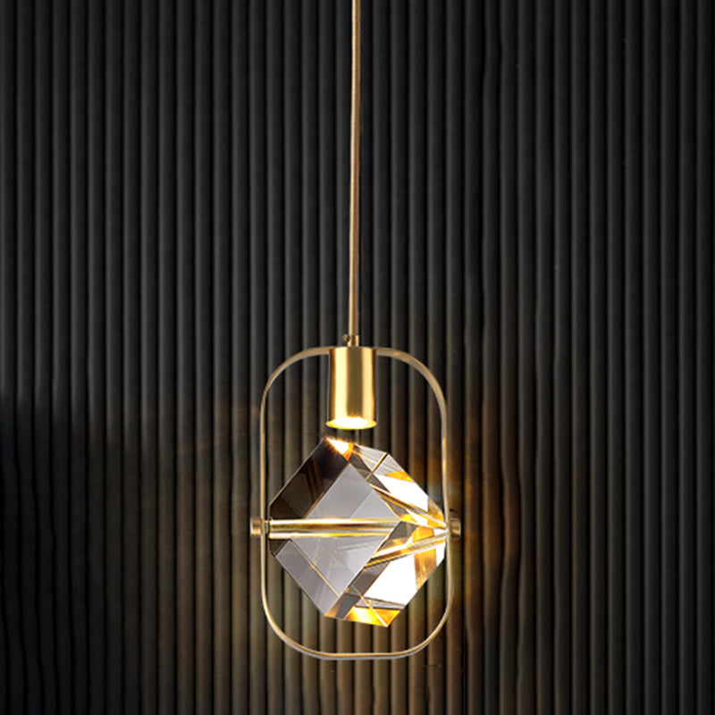 Postmodern Crystal Pendant Light Geometric Gold Hanging Pendant for Bedroom