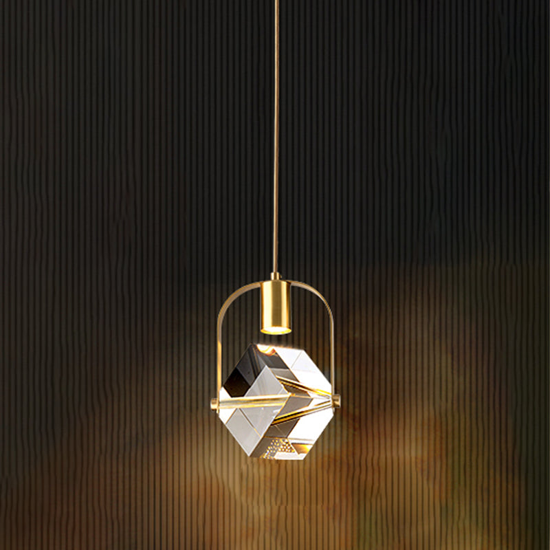 Postmodern Crystal Pendant Light Geometric Gold Hanging Pendant for Bedroom