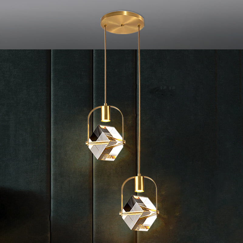 Postmodern Crystal Pendant Light Geometric Gold Hanging Pendant for Bedroom