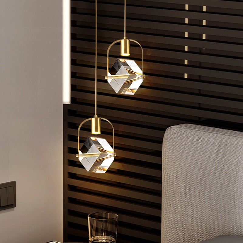 Postmodern Crystal Pendant Light Geometric Gold Hanging Pendant for Bedroom