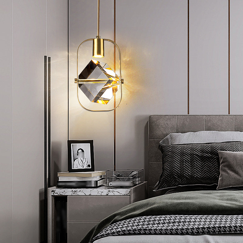 Postmodern Crystal Pendant Light Geometric Gold Hanging Pendant for Bedroom