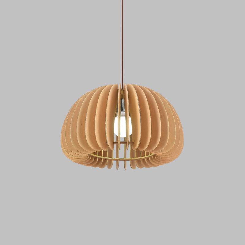 Solid Wood Pumpkin Pendant Light Nordic 1 Head Hanging Light for Dining Room