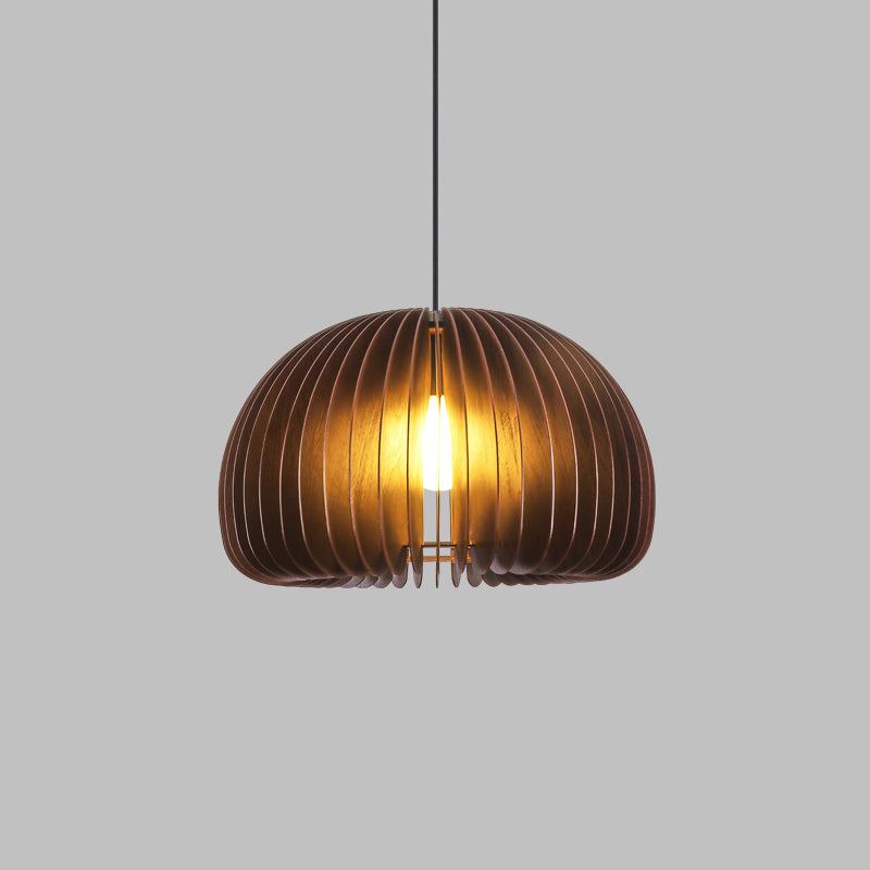 Solid Wood Pumpkin Pendant Light Nordic 1 Head Hanging Light for Dining Room