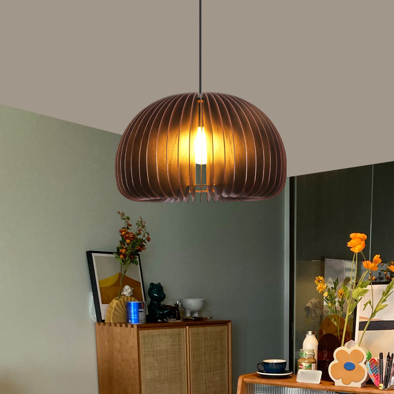 Solid Wood Pumpkin Pendant Light Nordic 1 Head Hanging Light for Dining Room