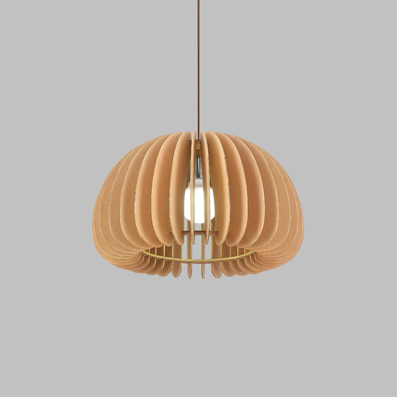 Solid Wood Pumpkin Pendant Light Nordic 1 Head Hanging Light for Dining Room