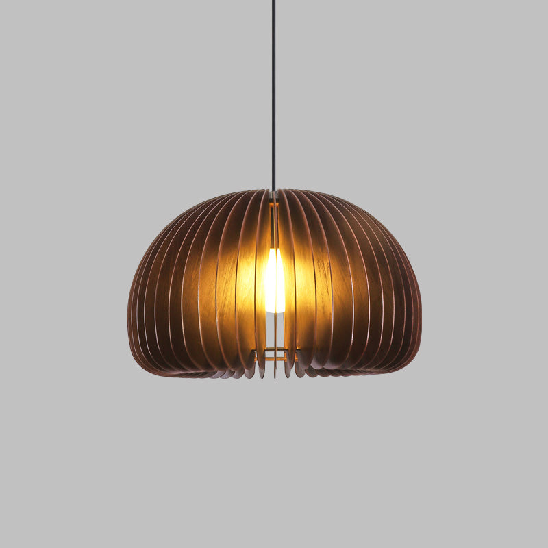 Solid Wood Pumpkin Pendant Light Nordic 1 Head Hanging Light for Dining Room