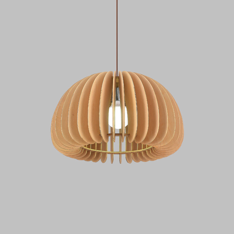 Solid Wood Pumpkin Pendant Light Nordic 1 Head Hanging Light for Dining Room