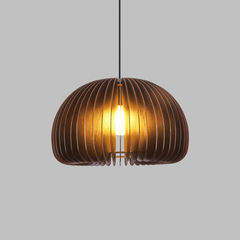 Solid Wood Pumpkin Pendant Light Nordic 1 Head Hanging Light for Dining Room