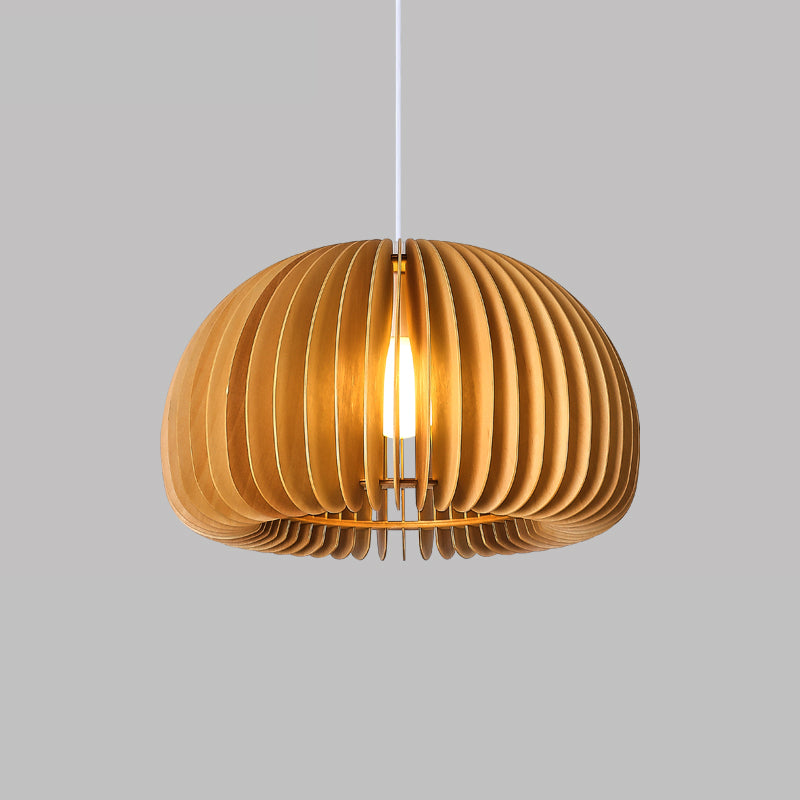 Solid Wood Pumpkin Pendant Light Nordic 1 Head Hanging Light for Dining Room