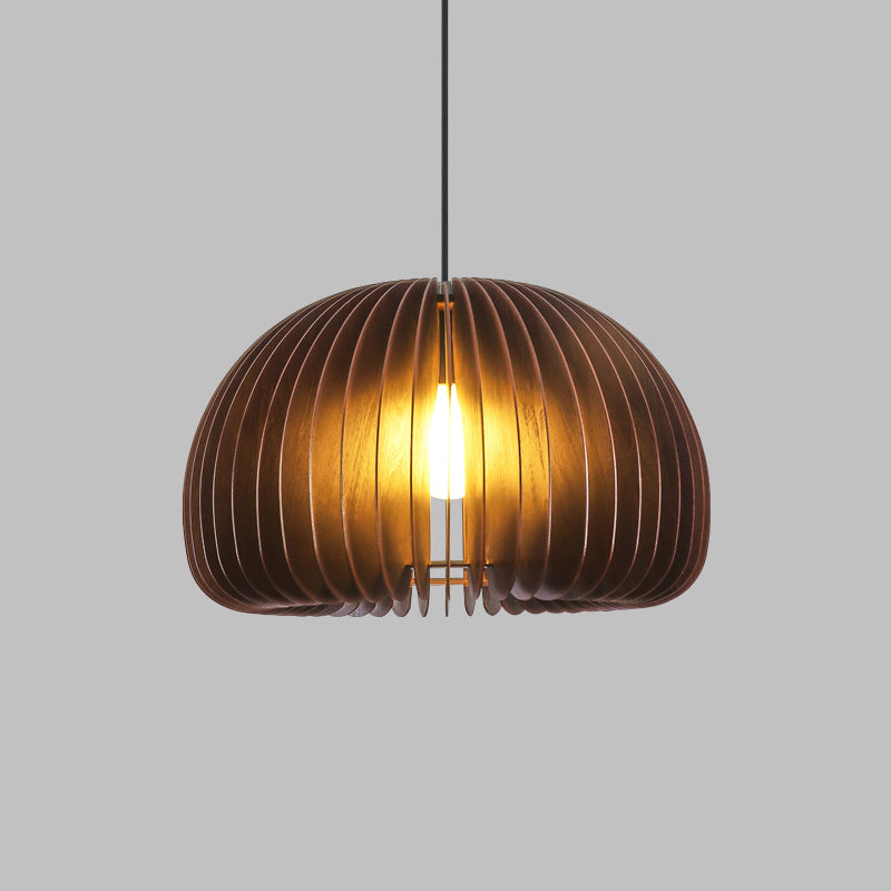 Solid Wood Pumpkin Pendant Light Nordic 1 Head Hanging Light for Dining Room