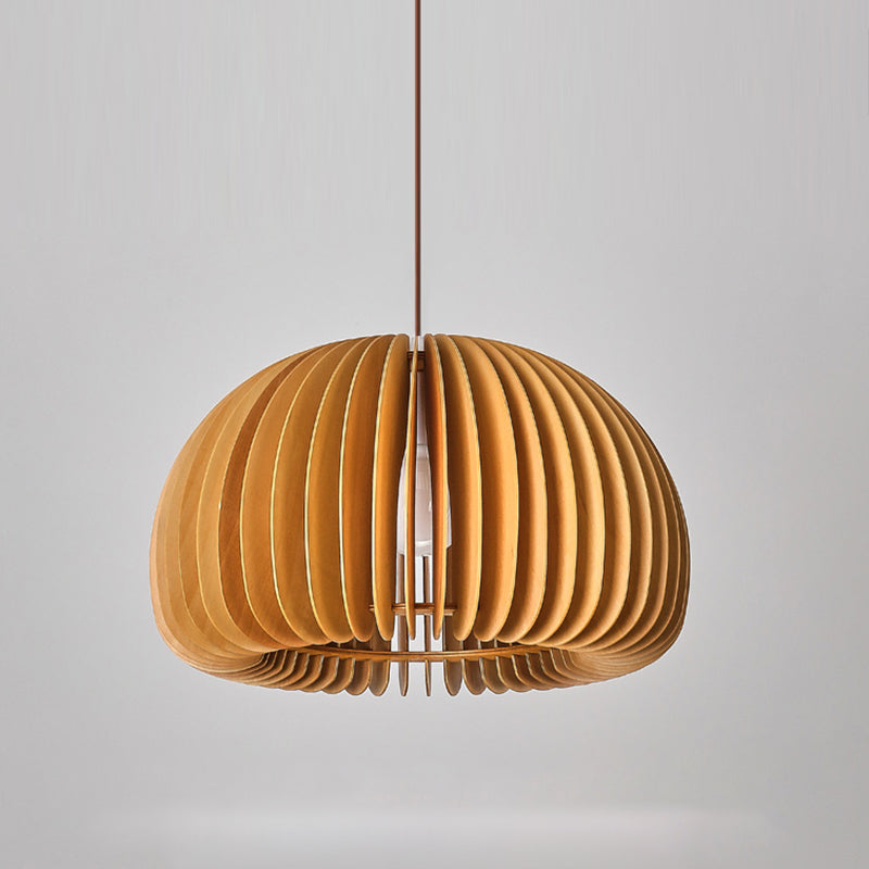 Solid Wood Pumpkin Pendant Light Nordic 1 Head Hanging Light for Dining Room