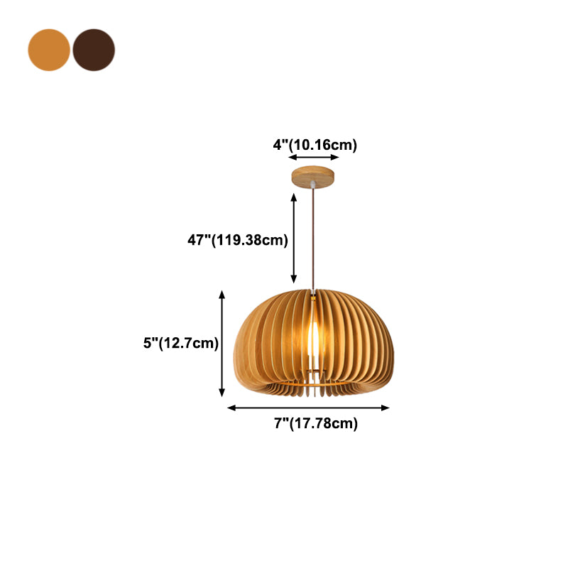 Solid Wood Pumpkin Pendant Light Nordic 1 Head Hanging Light for Dining Room