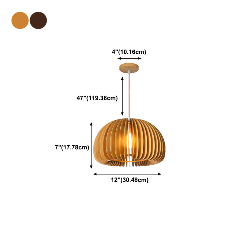 Solid Wood Pumpkin Pendant Light Nordic 1 Head Hanging Light for Dining Room