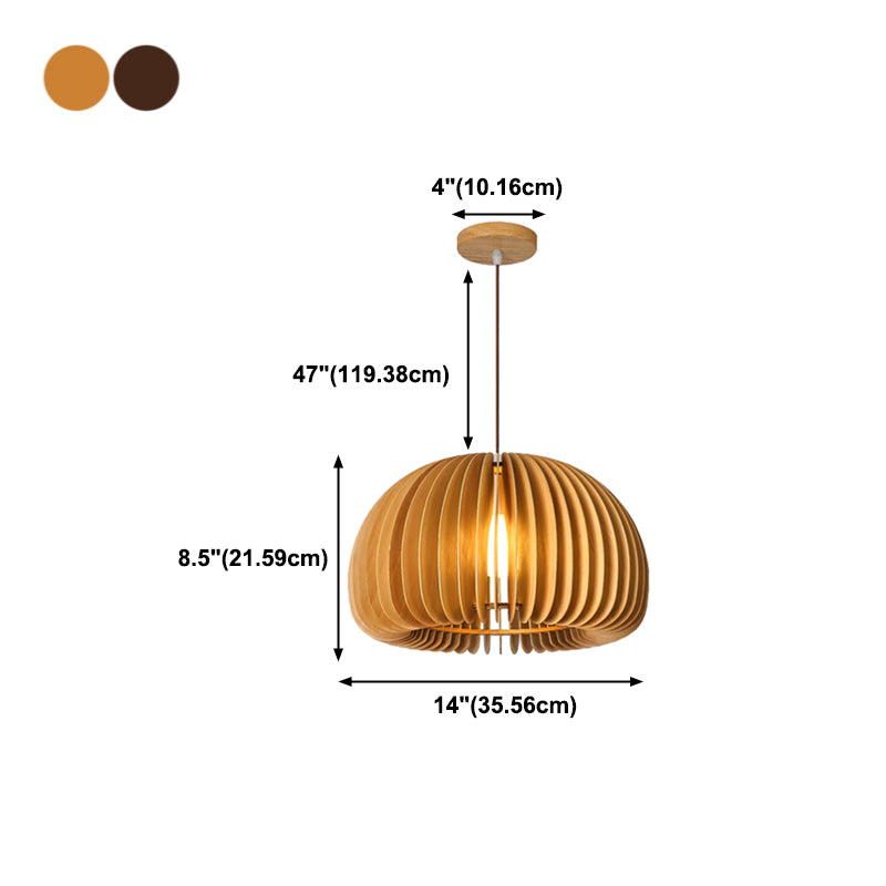 Solid Wood Pumpkin Pendant Light Nordic 1 Head Hanging Light for Dining Room