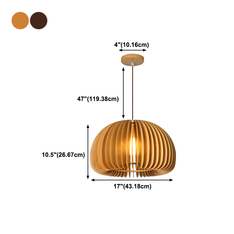 Solid Wood Pumpkin Pendant Light Nordic 1 Head Hanging Light for Dining Room