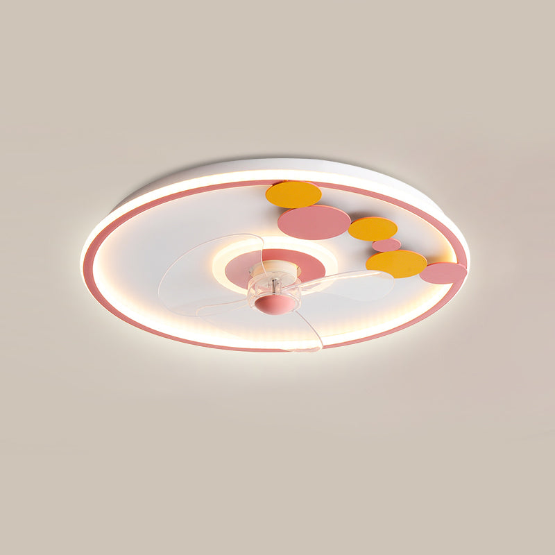 Nordic Round Fan Light Metal Colorful LED Flush Mount Light for Bedroom