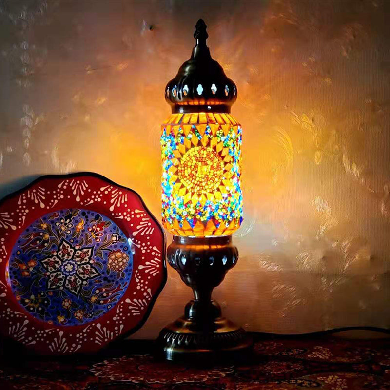 Turkish Style Glass Table Light Vintage Moroccan Desk Lamp Fixture for Bedside