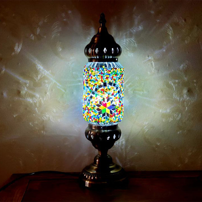 Turkish Style Glass Table Light Vintage Moroccan Desk Lamp Fixture for Bedside