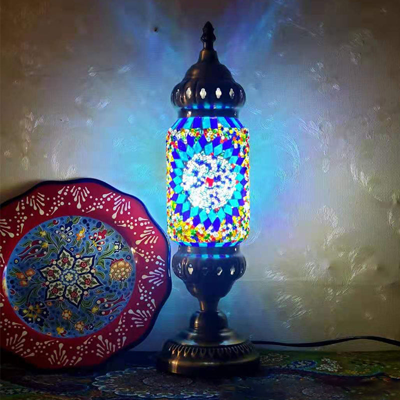 Turkish Style Glass Table Light Vintage Moroccan Desk Lamp Fixture for Bedside