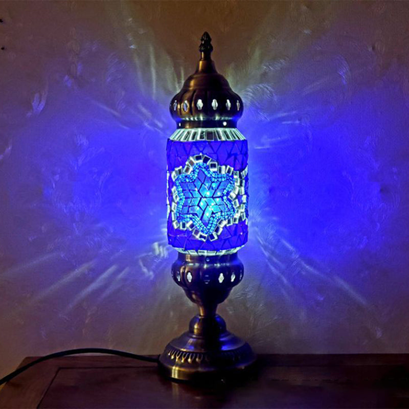 Turkish Style Glass Table Light Vintage Moroccan Desk Lamp Fixture for Bedside