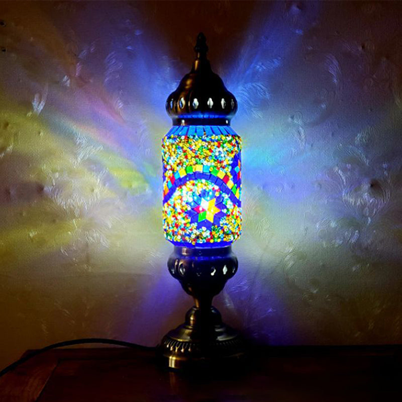 Turkish Style Glass Table Light Vintage Moroccan Desk Lamp Fixture for Bedside