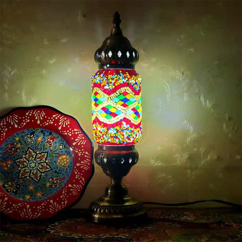 Turkish Style Glass Table Light Vintage Moroccan Desk Lamp Fixture for Bedside