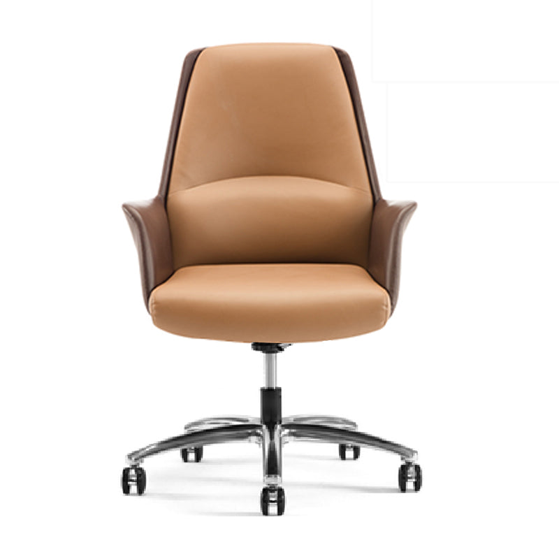 Faux Leather Arm Desk Chair Modern Swivel Working Chair with Wheels