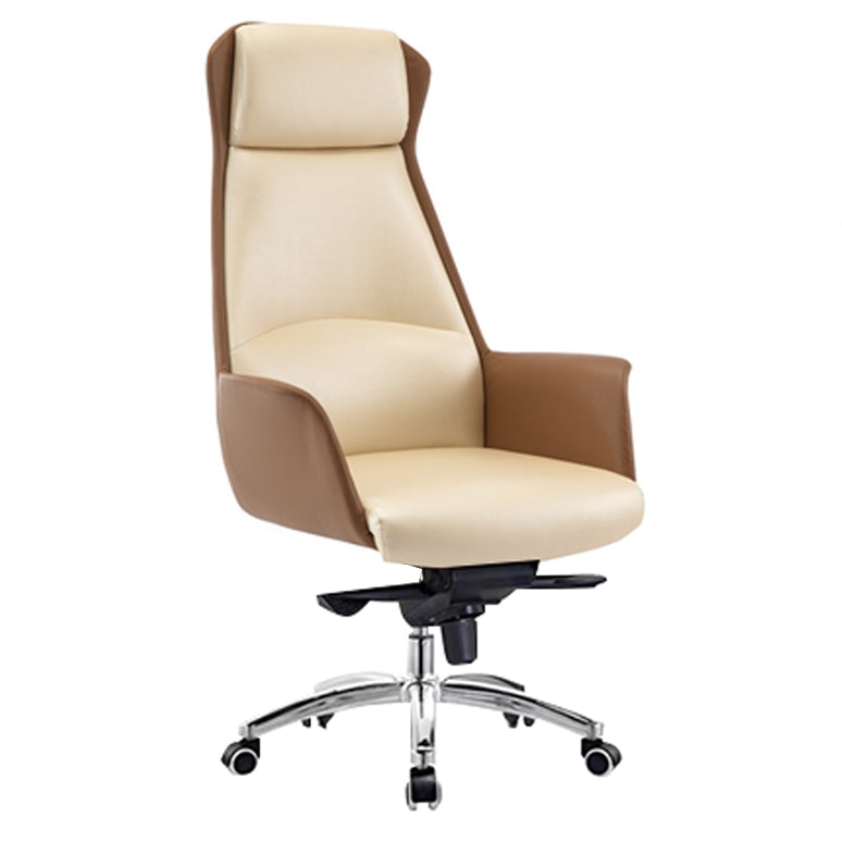 Faux Leather Arm Desk Chair Modern Swivel Working Chair with Wheels