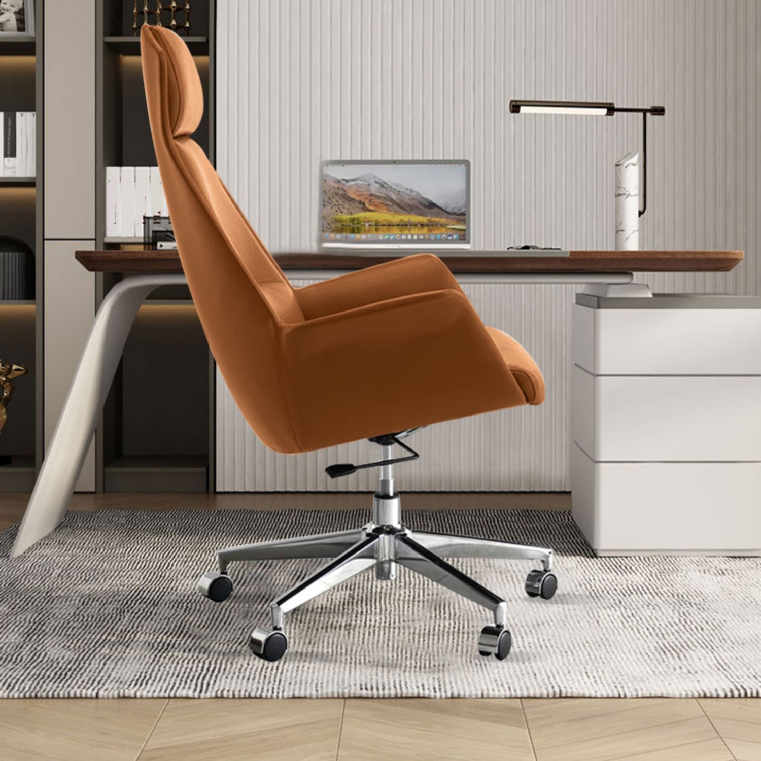 Faux Leather Arm Desk Chair Modern Swivel Working Chair with Wheels