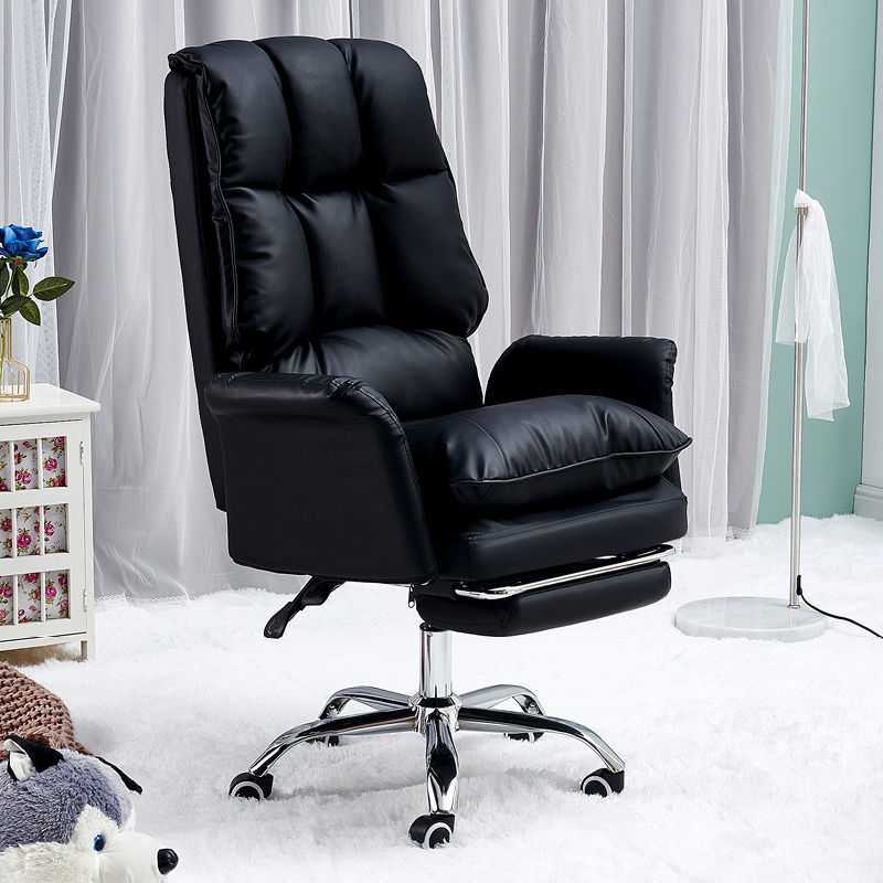 Silver Metal Modern Desk Chair with High Back Leather Desk Chair