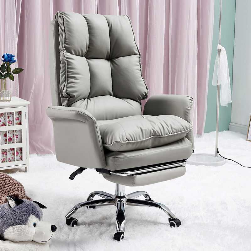 Silver Metal Modern Desk Chair with High Back Leather Desk Chair