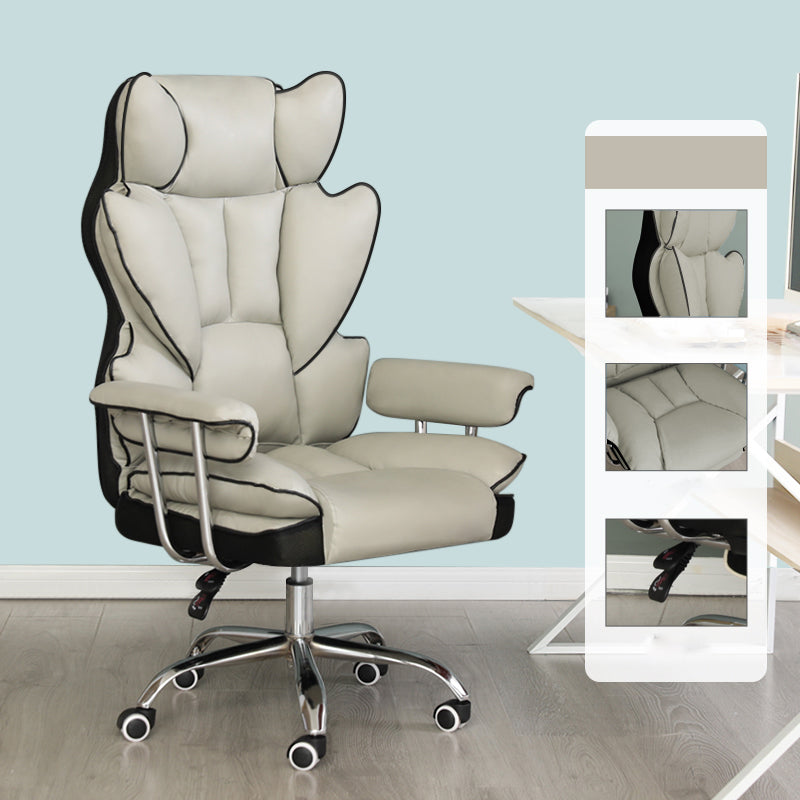 Silver Metal Modern Desk Chair with High Back Leather Conference Chair