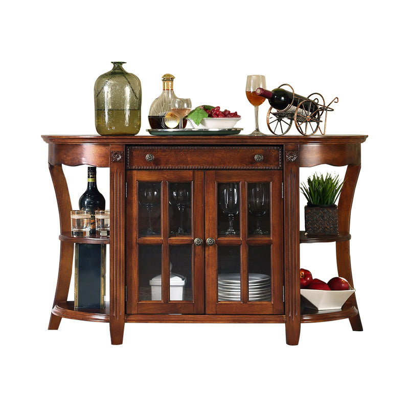 Brown Ash Wood Dining Server Contemporary Dining Server with Doors and Drawers