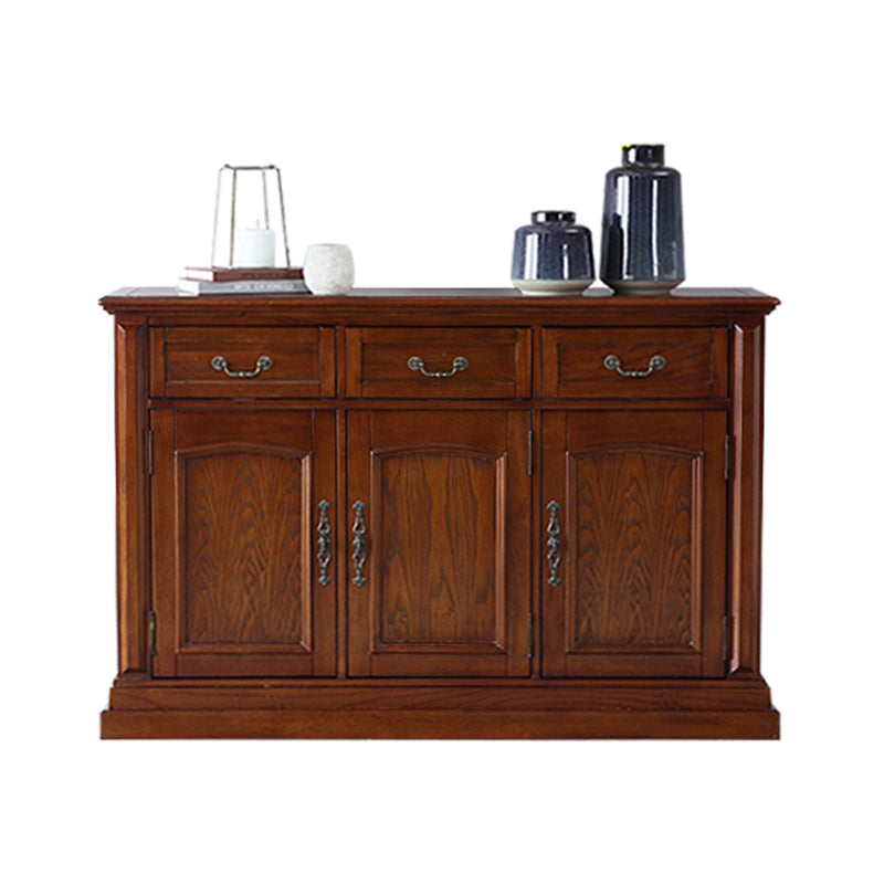 Brown Ash Wood Dining Server Contemporary Dining Server with Doors and Drawers