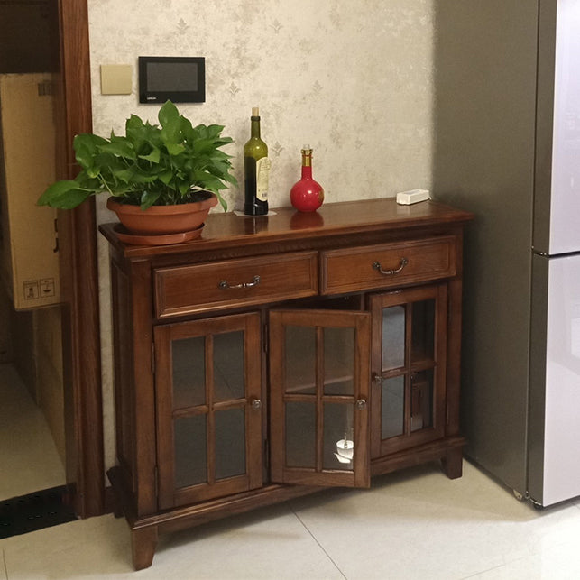 Brown Ash Wood Dining Server Contemporary Dining Server with Doors and Drawers