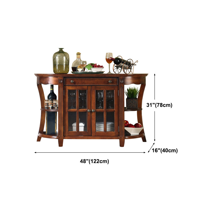 Brown Ash Wood Dining Server Contemporary Dining Server with Doors and Drawers