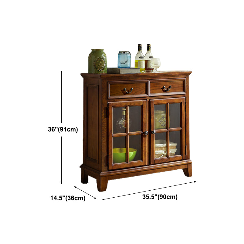 Brown Ash Wood Dining Server Contemporary Dining Server with Doors and Drawers