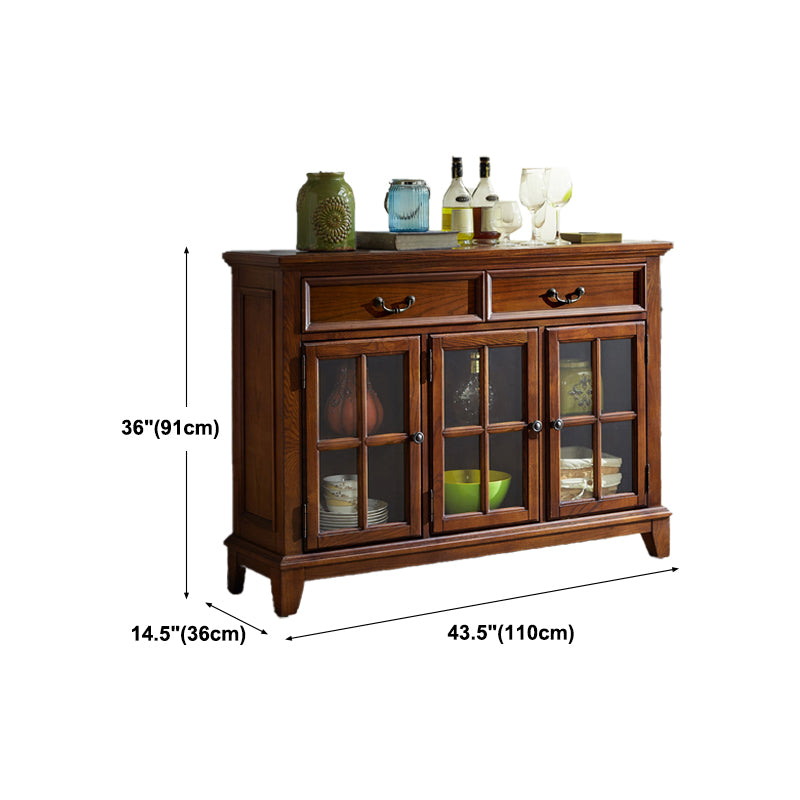 Brown Ash Wood Dining Server Contemporary Dining Server with Doors and Drawers