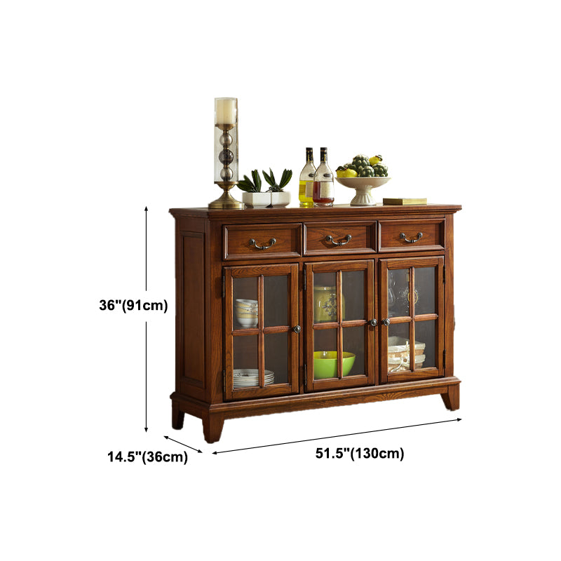 Brown Ash Wood Dining Server Contemporary Dining Server with Doors and Drawers