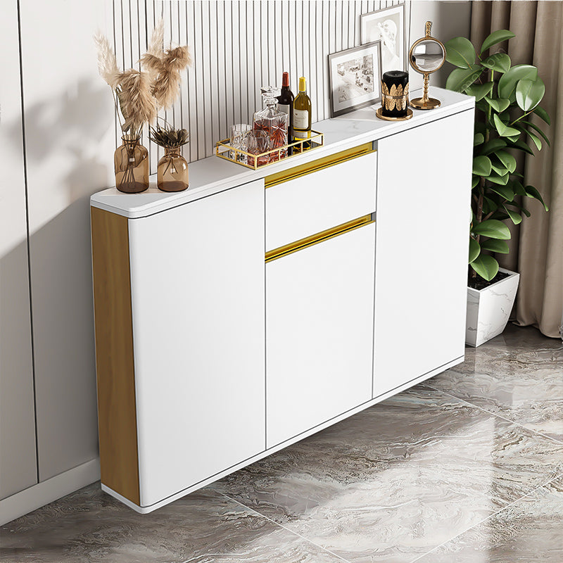 White Modern Server Engineered Wood and Rubber Wood Cabinets with Drawer