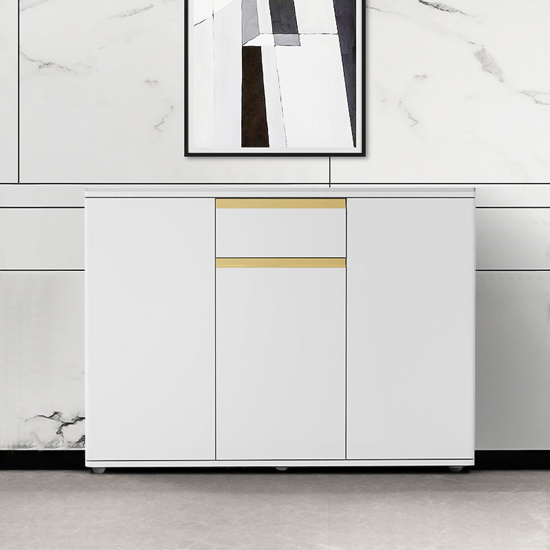 White Modern Server Engineered Wood and Rubber Wood Cabinets with Drawer