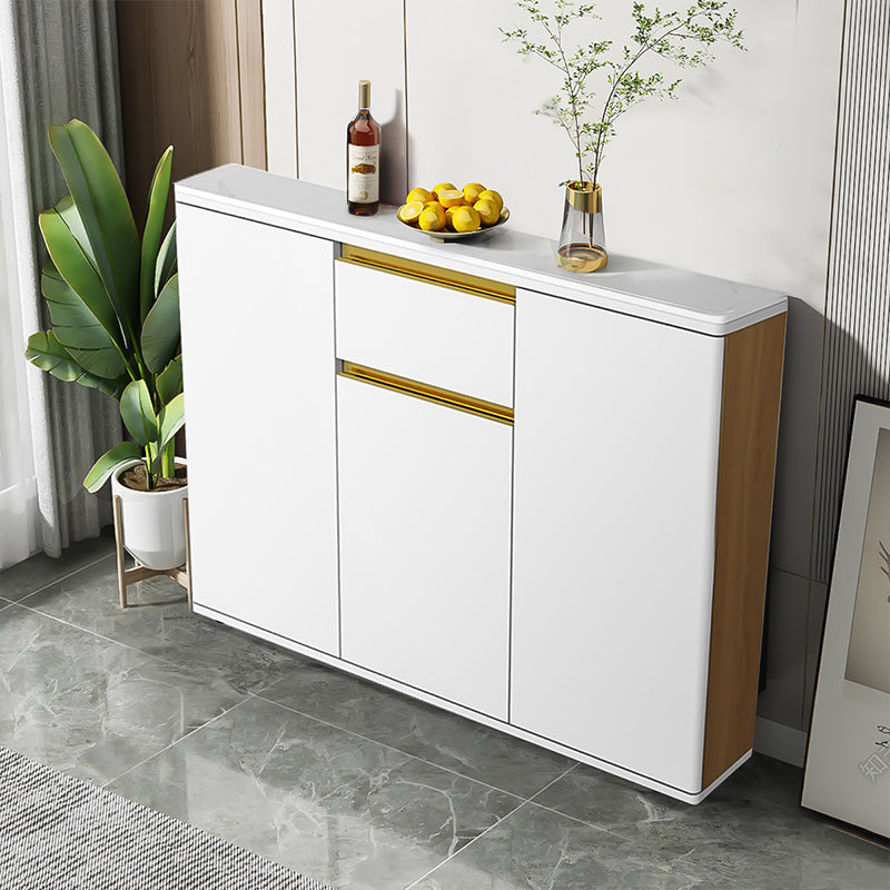 White Modern Server Engineered Wood and Rubber Wood Cabinets with Drawer