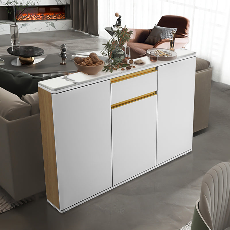 White Modern Server Engineered Wood and Rubber Wood Cabinets with Drawer